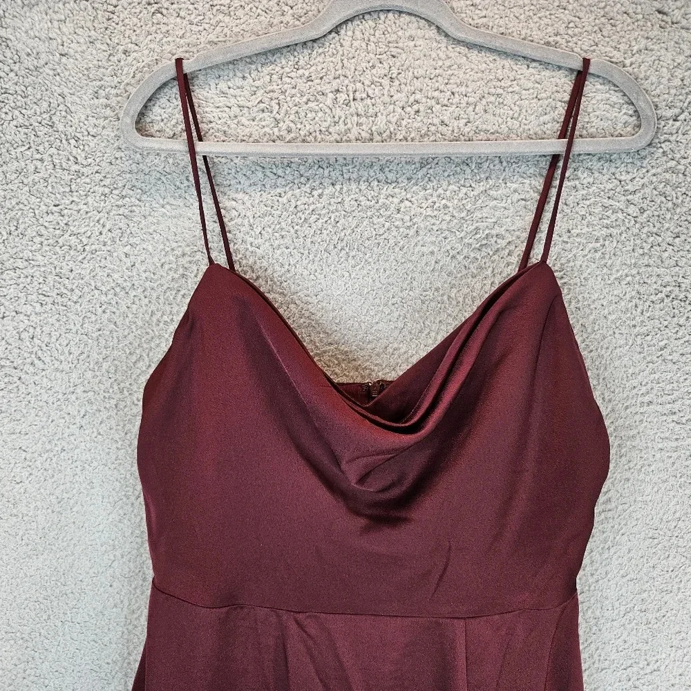 Hayley Paige Maxi Dress Womens Sz 12 Maroon Spagetti Straps Cowl Neck Front Slit